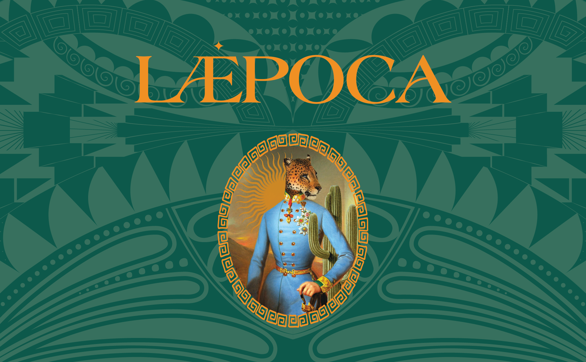 Goldener Schriftzug "LÆPOCA"  auf grünem Hintergrund. In der Mitte des Bildes ist ein Tiger mit österreichischer Uniform zusehen.