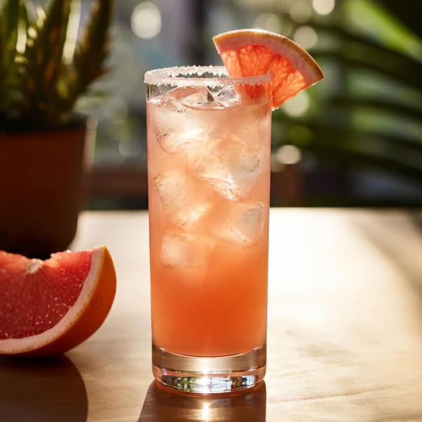 Mezcal Paloma Cocktail mit Grapefruit und Salzrand, hergestellt mit LÆPOCA Mezcal Espadín