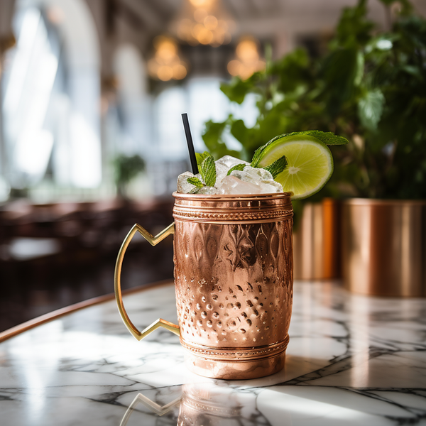 Mezcal Mule Cocktail im Kupferbecher mit Ginger Beer und Limette, mit LÆPOCA Mezcal